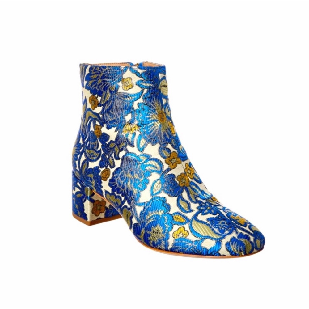 TORY BURCH Shelby Jacquard Blue Metallic Floral Booties